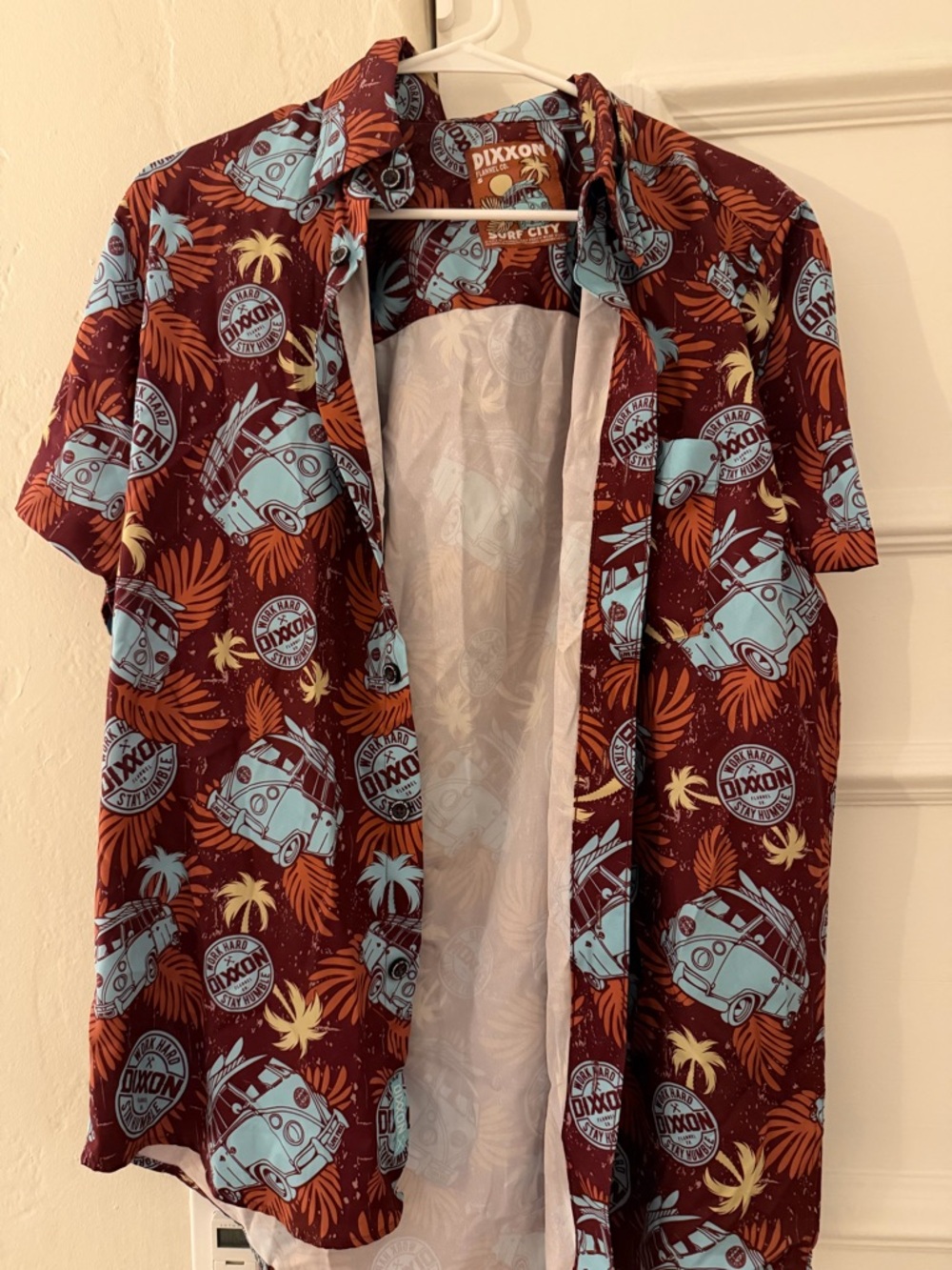 DIXXON Maroon Short Sleeve Van & Palm Print Shirt